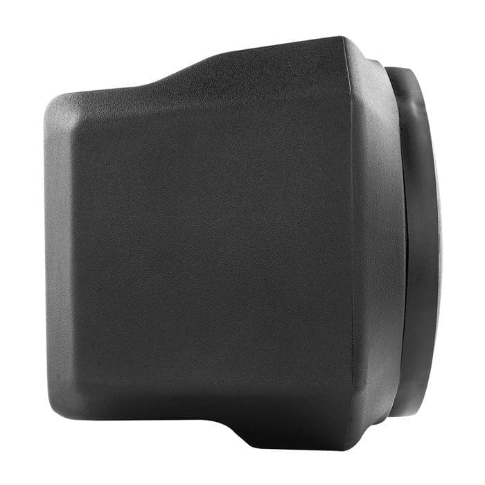 A black camera lens hood attachment.