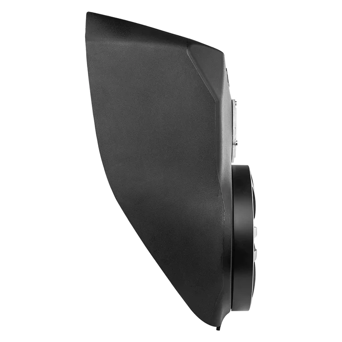 Side view of a black security camera housing.