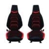 Pair of black and red ergonomic car seats with modern design.