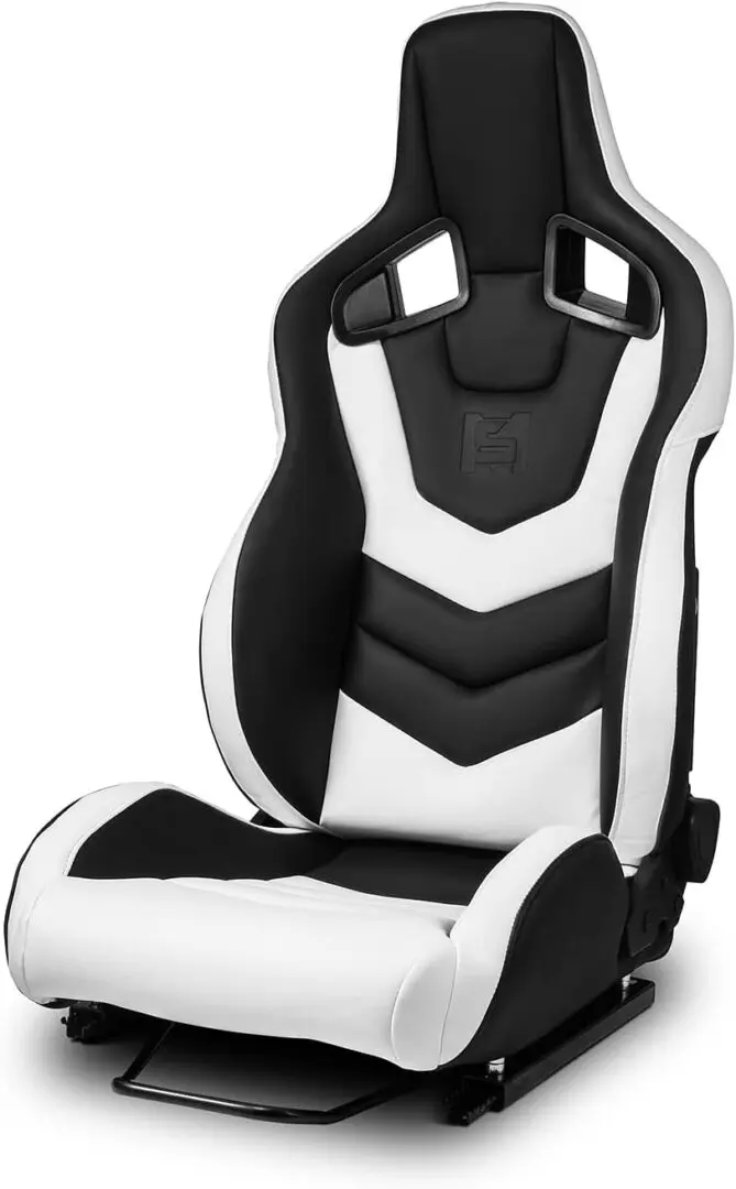 Slingshot Fiberglass Leather Reclinable Black+White Racing Seats Right Left [EVO-Series]
