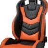 Ergonomic orange and black gaming chair seat.