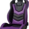 Ergonomic gaming chair with purple and black design.