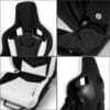 Collage of ergonomic black and white gaming chair details.