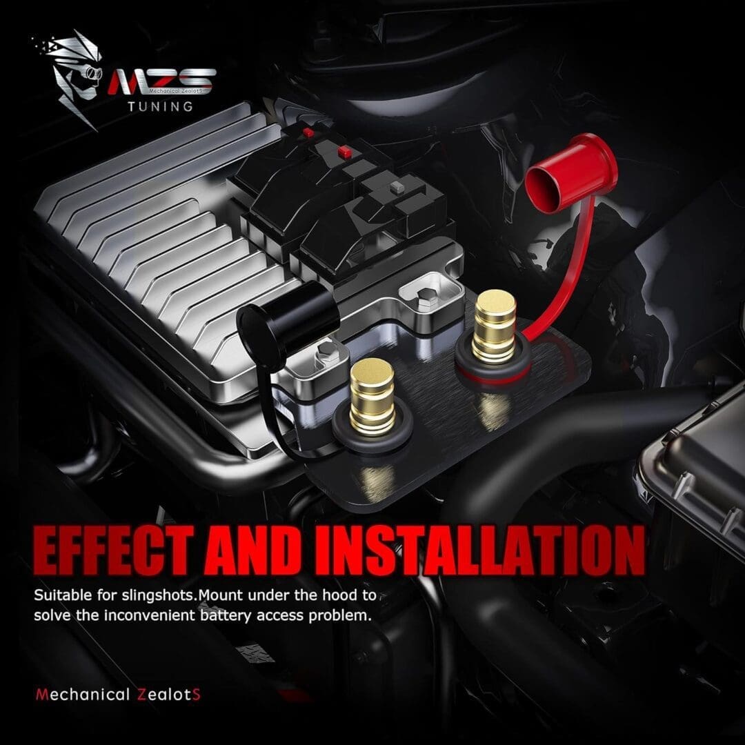 Close-up of a car battery with new connectors and wiring installed.