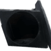 Empty black speaker cabinet with angled opening.