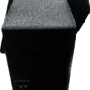 A black computer tower with a gray top panel.
