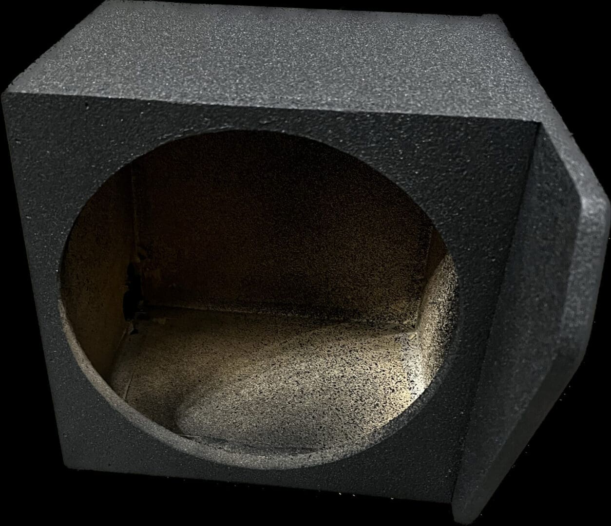 Empty dark circular space inside a gray box.
