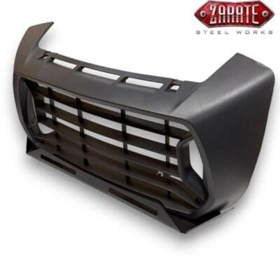 Black automotive front grille with horizontal slats.