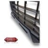 A sleek black metal wall-mounted rack with multiple horizontal bars.