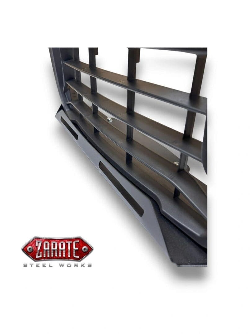 A sleek black metal wall-mounted rack with multiple horizontal bars.