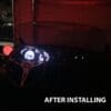 Car dashboard illuminated after installing new lights.