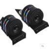 unnamed (1) Two black car speaker tweeters with mounting brackets.