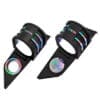unnamed (2) Pair of black car door lock covers with colorful accents.