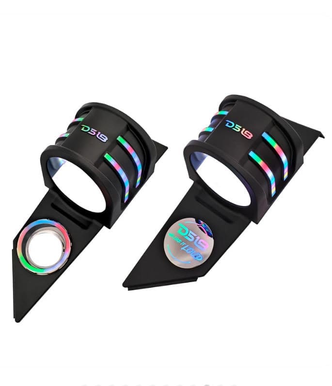 unnamed (2) Pair of black car door lock covers with colorful accents.