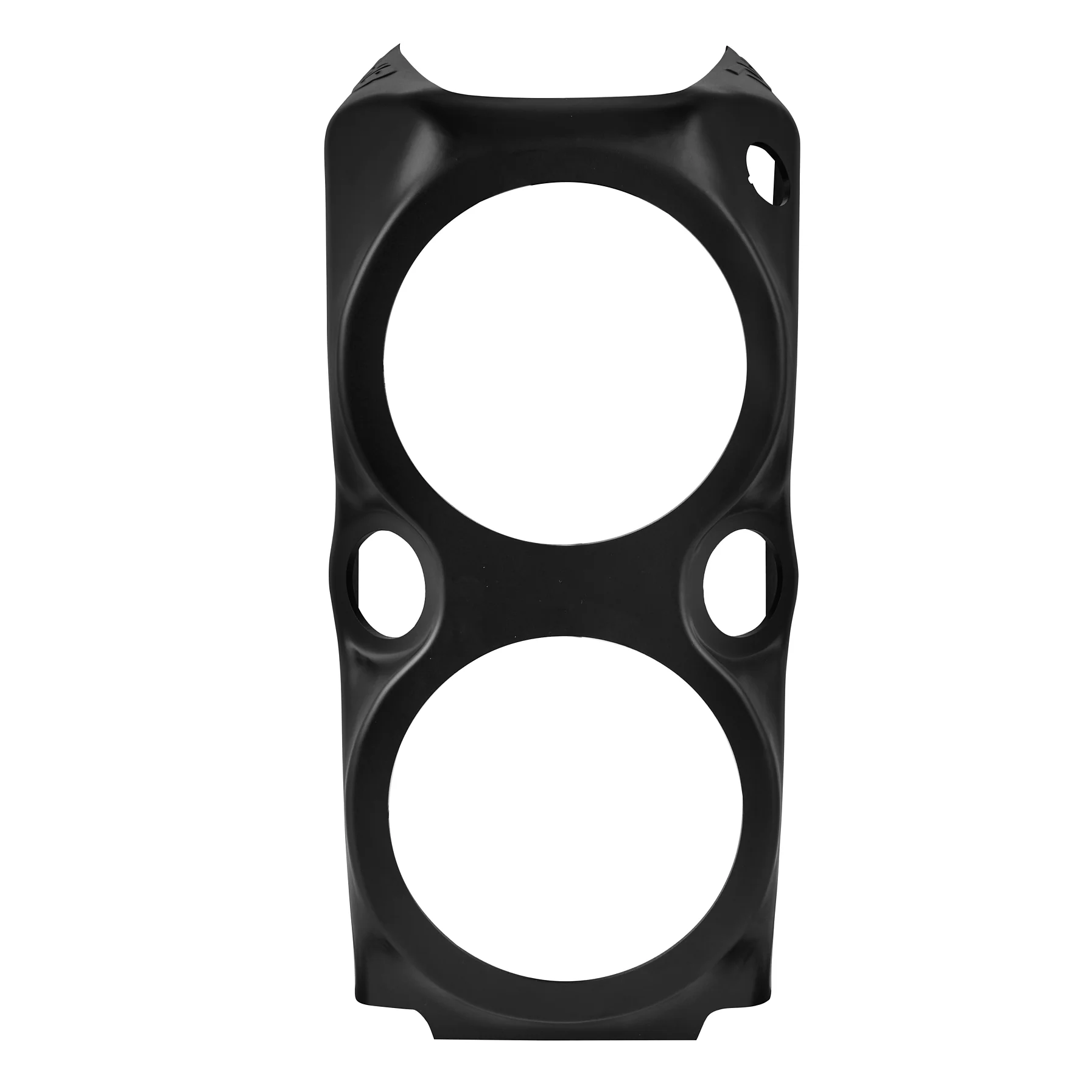 Black plastic holder with two circular openings and two small side holes.