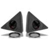 Pair of triangular car tweeter speakers with mounting rings.