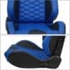 Blue and black ergonomic car seat cover with honeycomb pattern.