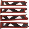 Set of four red and black structural brackets with triangular cutouts.