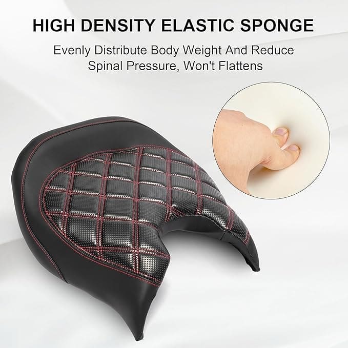 High density elastic sponge cushion reduces spinal pressure and prevents flattening.