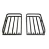 Two black metal baby bed rails with vertical bars.