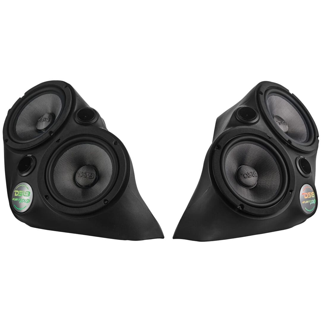 A pair of black car door speakers with multiple drivers.