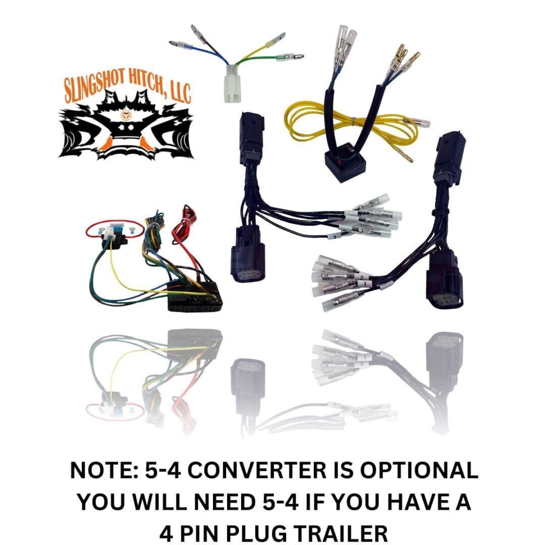 Various trailer wiring connectors and adapters displayed on a white background.