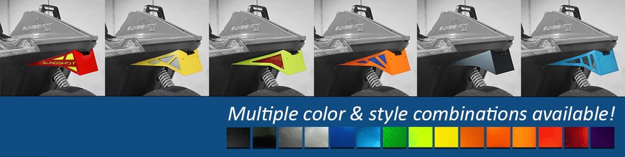 License-plate-relocation-page-header Two snowmobiles showing different colored air intake vents in yellow-green and orange.