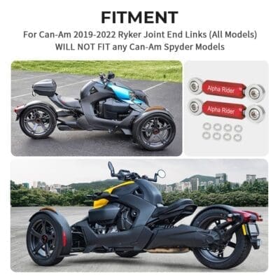 Motoparty Sway Bar End Links Kit for Can-Am Ryker Rally 2019-2025 Sport 2022-2025 All Models Upgrade Aluminum Alloy Stainless Steel Material Rod End Kit (Black or Red )